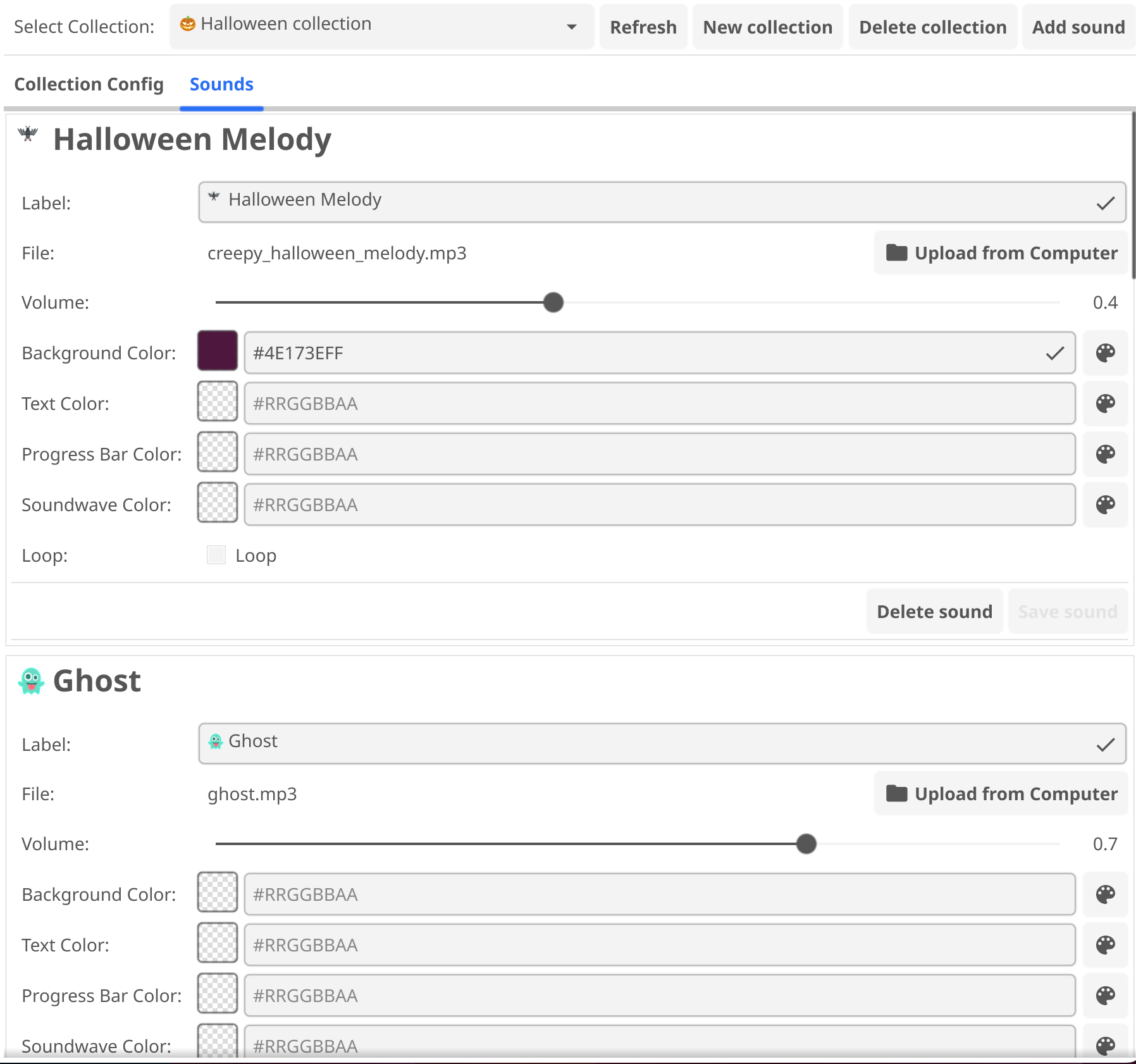 Sound list in Collection Editor